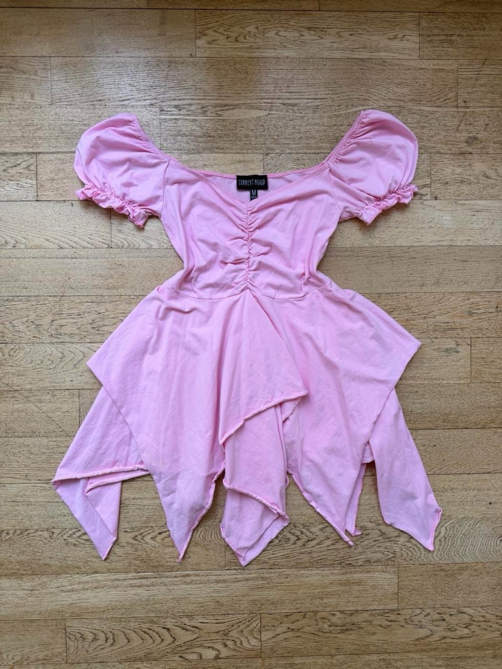 Y2K Pink Handkerchief Hem Babydoll Dress Fairy Grunge